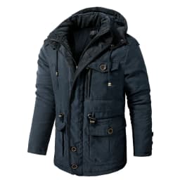 Men's Jacket WINTER USA SIZE Large SIZE Lamb Fleece JACKETS Hooded Cotton Thickened Multi Pocket Casual Mid length Coat