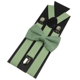 Adjustable Elastic Leather Suspenders Bowtie Set Men Women Sage Green Braces Straps For Wedding Y-Back Shirt Accessories Gift
