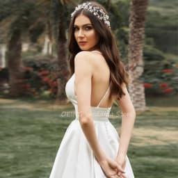 Customized Short Wedding Dress Spaghetti Straps V Neck Sexy Wedding Gowns Satin A Line Tea Length Simple Bridal Dresses Midi
