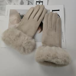 Winter Suede Leather Internal Plush Full Finger Outdoor Riding Warm Gloves Woman's Plush Thick Touch Screen Driving Mittens H92