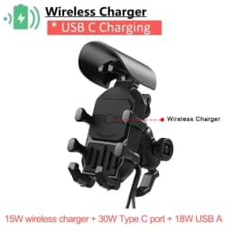 Shockproof Motorcycle Phone Holder 15W Wireless Charger & 18W USB 30W Type C Fast Charging Motorbike Bicycle Bike Scooter Stand
