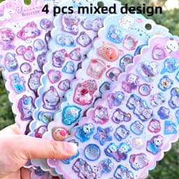 1 pc/4 pcs Cartoon Sweet Cats Unicorn Drop 3D Relief Stickers Scrapbooking Diy Diary Stationery Sticker Decor Cute Stickers
