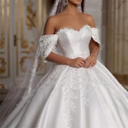 Customized Romantic Sweetheart Ball Gown Off The Shoulder Wedding Dress Beading Satin Appliques Short Sleeve vestidos de novia