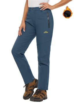 TACVASEN Fleece Lined Waterproof Soft Shell Pants Womens Winter Warm Zipper Pockets Work Pants Outdoor Hiking Ski Snow Trousers