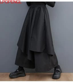 Solid Color Gothic Wide-leg Pants Women's 2026 Spring And Summer New Asymmetrical Hakama All-match Oversized Nine-point Pants
