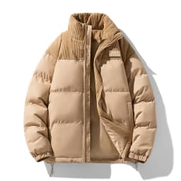 Men Color Block Stand Collar Cotton Coat Men Korean Style Quilted Cotton Outerwear Couple Matching Warm Padded Windproof Parkas