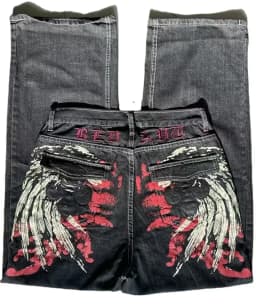 Y2K New Retro Centipede Embroidery Pattern Washed Oversized Wide-Leg Pants Street Gothic Harajuku Floor Pants For Men and Women
