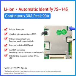 JiaBaiDa Automized Identify 7s-14s 7S 8S 9S 10S 11S 12S 13S 14S 20A 30A LFP NMC Smart BMS 24V 36V 48V Battery Management System