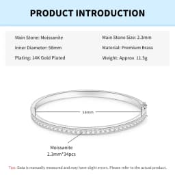 Rrjzz Exquisite Single Row 2.3mm D-Color Full Moissanite Bracelet Channel Set 58MM Inner Diameter Bangle for Women Jewelry Gifts
