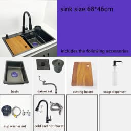 Nano Kitchen Sink Matte Black Above Mount Washing Basin with chopping board 304 Stainless Steel Single black kitchen sink