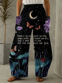 Galaxy Moon Stars Full Length Wide Leg Pants Printed Thin Hipster Fashion Trousers Summer Streetwear Sweatpants Women Clothing