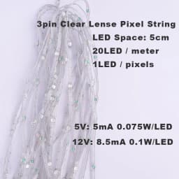 5V 12V WS2811 WS2812 3PIN Clear Lense LED String Lights Dream Color RGBIC Addressable Individually Fairy Seed Pixels Light