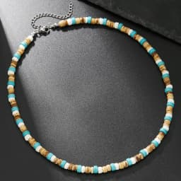 Boho Beaded Necklace for Men New Natural Coconut Shell Turquoises Wood Bead Chain Necklace Men's Fashion Neck Jewelry