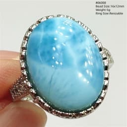 Natural Blue Larimar Adjustable Ring 925 Sterling Silver Larimar Gemstone Women Men Water Pattern AAAAA