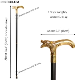 Gold Wolf Head Walking Cane with Curved Handle Detachable Decorative Walking Stick Men Women Cosplay Party Prop