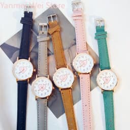 Cute Heart Pattern Dial Girls Quartz Wrist Watch Simple Leather Band Fashion Watch For Student Daily Gift