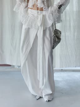 [EAM] High Elastic Waist Gray Ruffles Irregular Bandage Wide Leg Pants New Trousers Women Fashion Tide Spring Autumn 2026 1DJ281