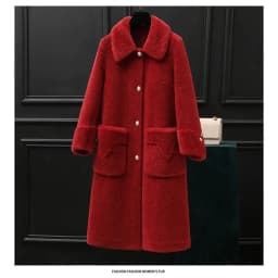 High-Quality Sheep Shearing Coat Women's Mid To Long Integrated Wool Granule Fleece Lamb Fur Coat Wine Red Blend Wool COat Pink