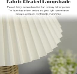 Vintage Wicker Table Light with Pleated Lampshade Bedside Lamp Farmhouse Boho Rattan Lamps for Bedroom Living Room Home Decor