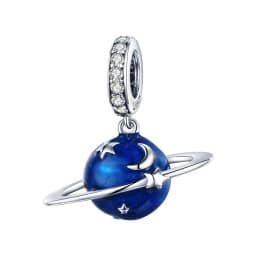 Bamoer 925 Sterling Silver Universe Series Star & Moon Beads Blue Planet Pendant Charms for Women Bracelet DIY Fine Jewelry Gift