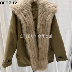 OFTBUY Winter Warm Real Suede Jacket Button Thick Padded Fashion Loose Outerwear Women Luxury Fox Fur Collar Goose Down Parka