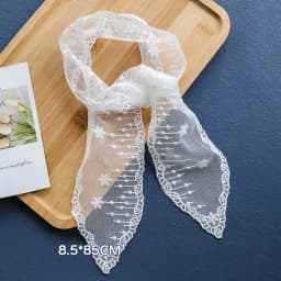 1Pc Sweet Flower Lace Neck Strap Dressing Decoration Korean Style Hair Band Neckerchief Transparent Long Ribbon Head Scarf