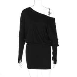 Woman Clothes Diagonal Collar Long Sleeve Package Hip Short Dress Streetwear Black Pink High Waist Tunics Slim Party Dresses