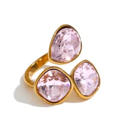 Yhpup 2026 Multi Color K9 Crystal Square Adjustable Ring for Women 18K Gold Color PVD Plated Shiny Exquisite Jewelry