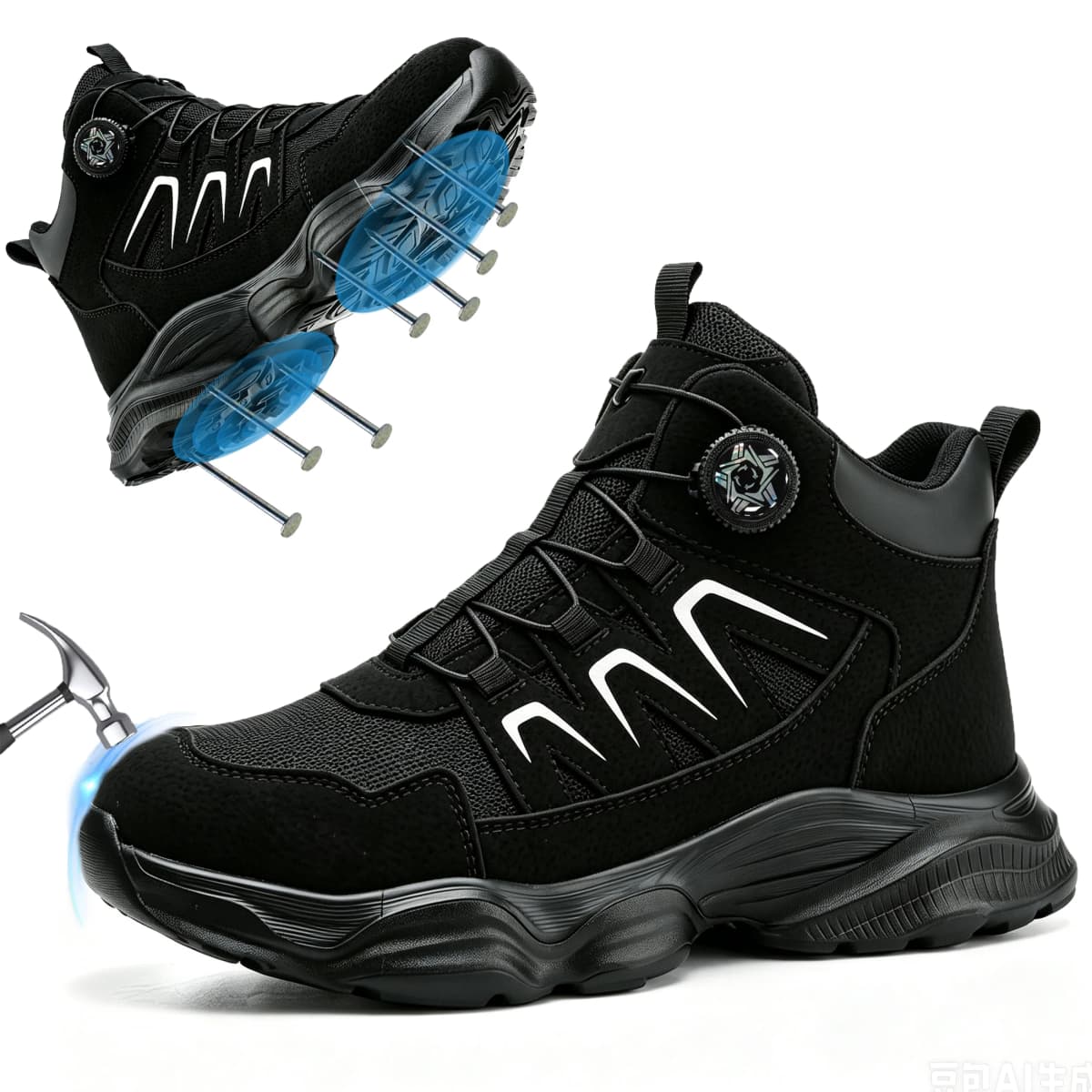 Rotating Button Safety Boots Shoes Man Steel Toe Safety Work Shoes Lightweight Non Slip Work Boots Men Sneaker