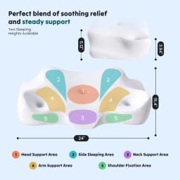 JHK 24" Largex15.4" Wide Ergonomic Cervical Neck Pillow Memory Foam Pillow with Cooling Pillowcase Cervical Contour Pillows