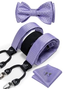 Adjustable Slive Paisley Suspender Self-tie Bowtie Pocket Square Cufflinks Set Luxury 6 Clips Mental Elastic Classic straps