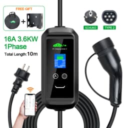 ISIGMA Portable EV Charger 16A 3.6kw Type2 IEC62196-2 Tuya APP EVSE Charging 10M Cable Type2 Plug Wallbox for Electric Car