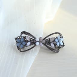Elegant Floral Hair Clip Alloy Spring Clasp with Rhinestones Minimalist Ponytail Holder for Back Head Women Hairpin