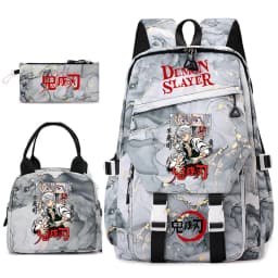Demon Slayer Anime Backpack Set for Girls Demon Slayer 3Pcs School Bag Lunch Kit Pouch