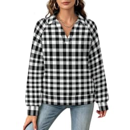 Betawoo Checkered Premium Casual Long Sleeve V-Neck Sweatshirt For Women