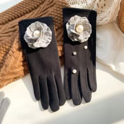 Women's Winter Outdoor Driving Warm Gloves Korean Wool Pearl Rhinestone Full Finger Plus Velvet Touch Screen Cashmere Gloves