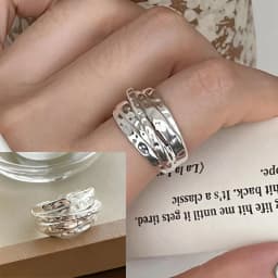 PANJBJ  925 Sterling Silver Double Layer Ring for Women Girl Gift Geometry Hollowing Out Minimalism Fashion Jewelry Wholesale
