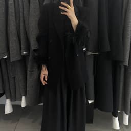 OFTBUY Women's 100% Wool Blazer Feather Cuff Double Breasted Suit Jacket Elegant Winter Warm Coat Casual Office Lady Outerwear
