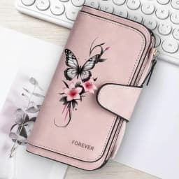 Butterfly Flower Women's Long Wallet Features Multiple Card Slots A Coin Pocket and Cell Phone Pouch Perfect Gift for Women