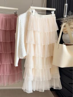 Korean Style Multi-Layered Cake Skirt High Waist Midi Skirt for Women Spring 2026 New Arrival Elegant Tulle Skirt