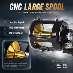 SAMOLLA Trolling Fishing Reel Aluminum Spool, Alarm Button Brake Force Adjustment Deep Sea Reel 30KG Max Drag