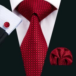 Fashion Red Plaid Men Tie Set 8.5cm Silk Jacquard Neckties Wedding Business Handkerchief Cufflink Tie Set Barry.Wang FA-6011