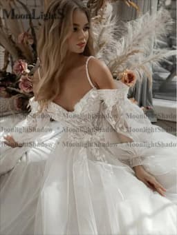 Moonlight Glitter Wedding Dresses Puff Sleeve Appliques Lace 3D Flower off Shoulder Tulle Bride Gown Customized vestidosdenovia