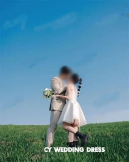 OLOEY Simple Short Wedding Dresses Korea Customised Wide Straps Square Neck Mini Country Bride Gowns Corset Back Mariage