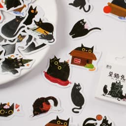 45Pcs Black Cat Theme Self-Adhesive Stickers Kawaii Cute Cats for Scrapbooking Laptop Decorations Planner Stickers
