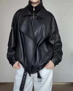 Guobioziy 2026 Fall New Women's Jacket 2026 Fall New Release Loose Faux Leather Biker Jacket Parka European and American Style