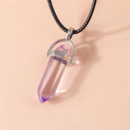 Natural Stone Quartz Lapis Opal Amethyst Pink Crystal Stone Hexagonal Column Pendant Necklaces Leather Chain Bullet Necklace