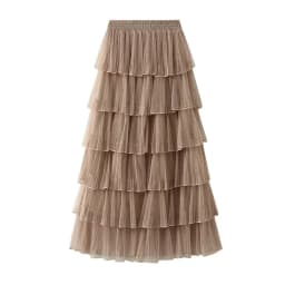 New Summer Korean Mesh Half Body MIDI Skirt Spring and Autumn Super Fairy Layered Cake Skirt Women's Knee Long Beach Skirt