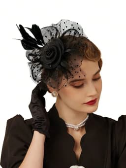 1PCS Fascinators Hat Flower Mesh Ribbons Feathers On A Headband And A Clip Tea Party Headwear For Girls And Women