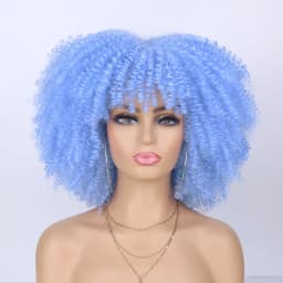 Tereshar Synthetic Short Curly Wigs for Black Women Afro Wig With Bangs Short Afro Kinky Curly Wig for Daily Party Wear
